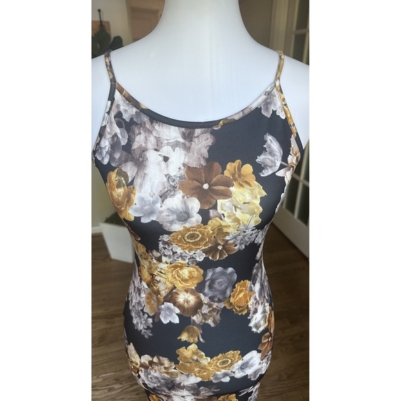 Missguided Women's Black Yellow Floral Dress Size US 4 Bodycon - Picture 2 of 6